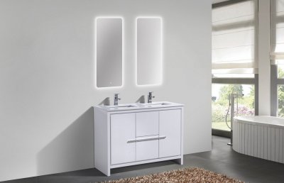 Dolce, KubeBath, 48" High Gloss White Modern Bathroom Vanity w/ Quartz Top, double sink