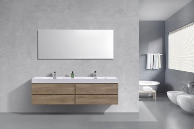 Bliss 72", Kubebath Beachwood Wall Mount Modern Bathroom Vanity, Double Sink